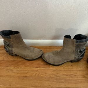 Sorel Taupe Ankle Boots with Strap Details